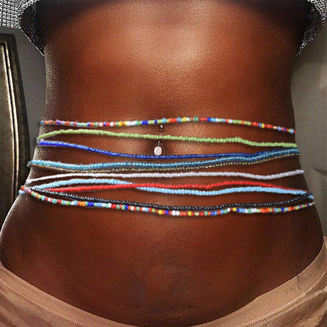 2023 New Arrival Belly Beads Waist Chain Colorful Elastic Belly Chains Fashion Boho Waist Chains for Women and Girls
