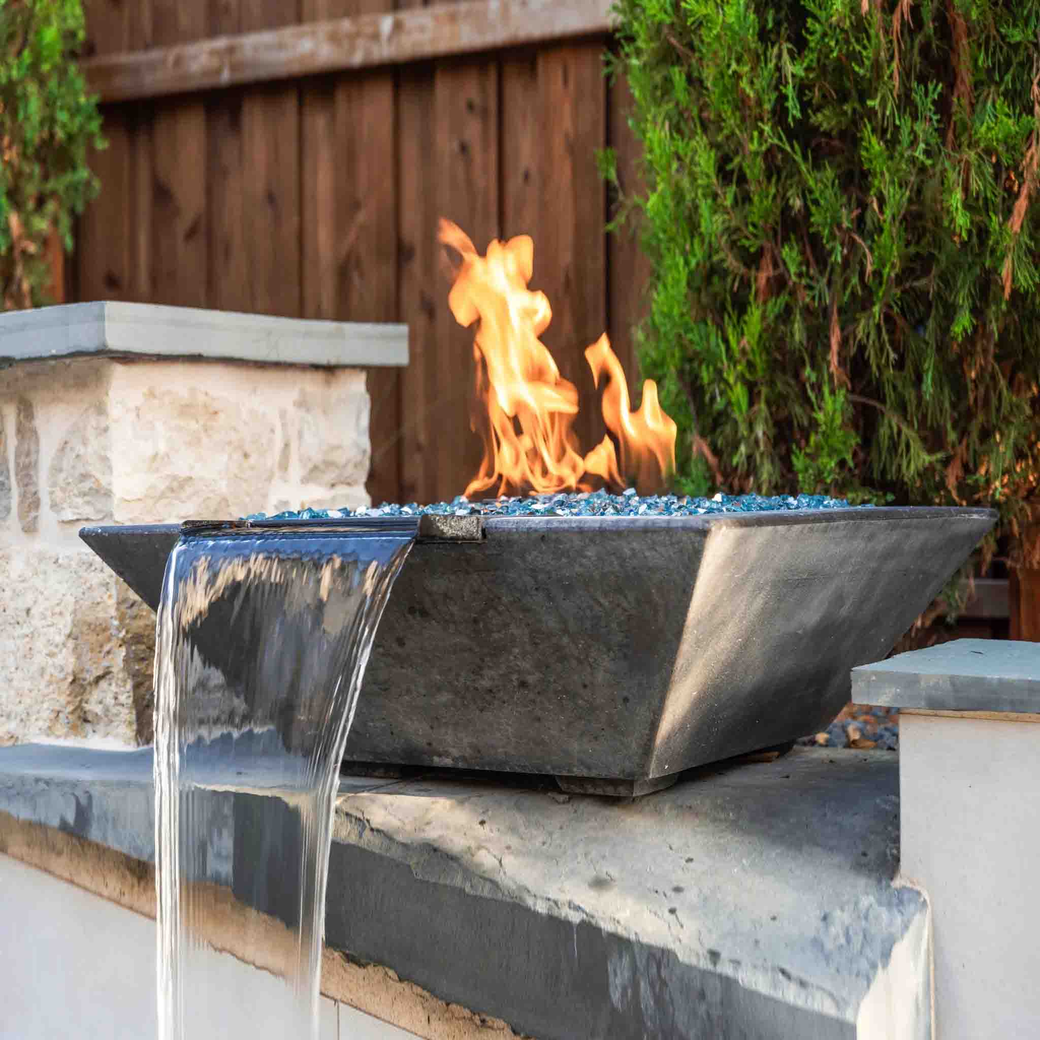 Outdoor firepit water feature fontana gas propano fire pit water bowls riscaldatori corten steel fire pit bowl