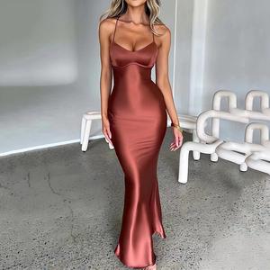 Robe de sirène sans lacet en satin sexy et dos nu pour femmes, col en cœur, robes moulantes sexy et minces, robe de soirée en soie élégante - Product Image 4