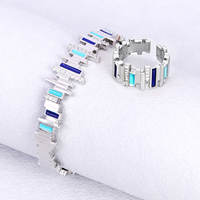 Ensemble de bijoux de luxe pour femme, bracelet et bague, avec zircone blanche, motif goutte d'huile superposé irrégulier et motif balle latérale, personnalisable