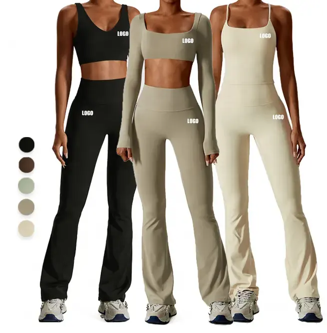 Schlussverkauf Sportbekleidung Fitnessstudio Fitness Yogabekleidung Trainingsbekleidung Outfit nahtloses Langarm-Aktivbekleidungs-Set für Damen