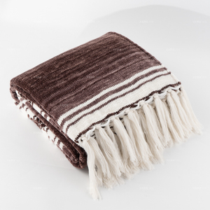 Couverture en chenille personnalisée avec franges à pompons, style bohème rayé, marque privée, décoration rustique pour la maison, idéale pour un cadeau <span class=keywords><strong>de</strong></span> pendaison <span class=keywords><strong>de</strong></span> crémaillère - Product Image 6
