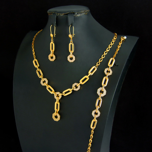 Ensemble de bijoux de mode en gros de Dubaï, plaqué or 21 carats, avec zircon italien, collier, bracelet et boucles d'oreilles pour femme, pour usage quotidien et soirées - Product Image 6
