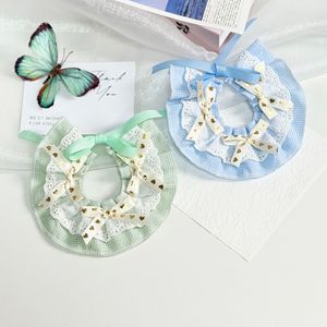 Collier-écharpe <span class=keywords><strong>pour</strong></span> animaux de compagnie en dentelle à carreaux pastel, avec nœud et volants, réglable à nouer, décoratif et mignon <span class=keywords><strong>pour</strong></span> chiens et chats, type <span class=keywords><strong>bandana</strong></span> - Product Image 4