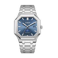 Montre automatique carrée HANBORO en or rose pour homme, avec date, phases de lune, mouvement mécanique, cristal, 10 bars, bracelet en acier inoxydable, style business et habillé