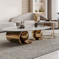 Table à thé ovale en acier inoxydable Pandora, style moderne italien de luxe léger, en dalle de roche, pour salon, simple et créative