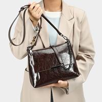 Sac fourre-tout en cuir véritable noir avec chaîne, bandoulière, sac à main, portefeuille à rabat pour usage quotidien