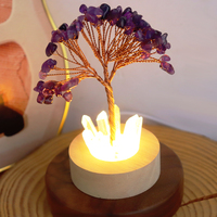 Lámpara USB de Árbol de Cristal Curativo Natural, Árbol del Dinero de Piedras Preciosas Hecho a Mano con Base de Cuarzo Transparente, Luz Nocturna de Escritorio para el Hogar y Regalo