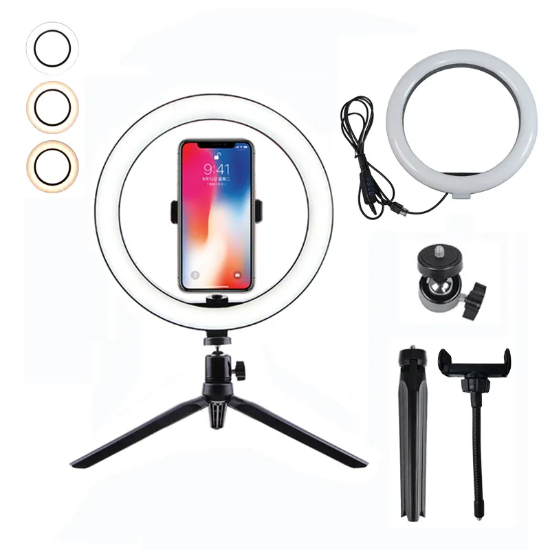 Adjustable 360 Rotation Led Selfie Ring Light For Phone Camera With Tripod Stand Phone Holder For Makeup Video Live Streaming