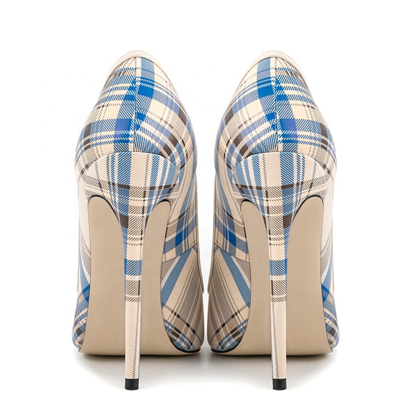 Shop Our Big Size 47 Women's Blue Plaid Stiletto Heels