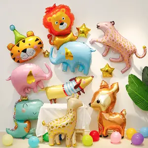 Ins balon hewan kartun dekorasi ulang tahun bayi, balon pengaturan pesta tema anak-anak, gajah jerapah fotografi