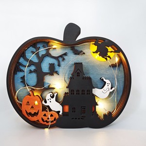 Linterna de Calabaza de Madera para Halloween, Adorno Decorativo Tallado, Decoración para Fiestas en Interiores - Product Image 4