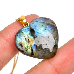 Collar con Colgante de Corazón de Labradorita YASHEE, Cabujón Natural con Engaste de Bisel, Joyería para Mujer, Uso Diario, Cristal de Sanación Energética - Product Image 4