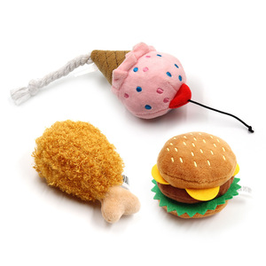 Juguetes de peluche para perros con forma de comida: pollo, hamburguesa, helado. Juguetes masticables para perros pequeños, medianos y grandes. Para jugar en interiores. Material de peluche suave y duradero. - Product Image 1