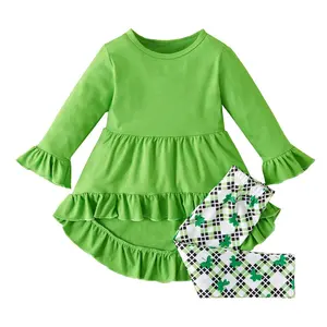 New Style Mädchen Urlaub Kleidung Boutique Kinder Grüne Tunika und Klee druckt Hosen 2 Stück St. Patrick's Day Mädchen Kleidung