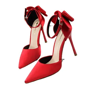 Neue Damen Sweet Stiletto High Heels Spitz zehen Seidenband Schleife High Heels für Hochzeits feier