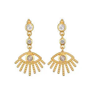 New design 18k gold plated zircon 925 sterling silver natural labradorite evil eye turkish style earrings