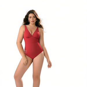 Traje de Baño Entero HDJ con Escote en V Profundo, Cintura Alta y Control de Abdomen, Color Sólido, para Mujer, BZ77006 - Product Image 2