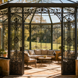 <span class=keywords><strong>Serre</strong></span> <span class=keywords><strong>victorienne</strong></span> en fer avec panneaux de verre décoratifs, bâtiment de jardin classique pour pépinière et événements de mariage de luxe - Product Image 5