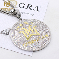 Pendentif Moissanite Diamant Givré en Argent Sterling 925, Collier Pendentif Rond Hip-Hop Personnalisé Nom Numéro Commémoratif