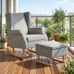 Mecedora de madera de diseño moderno de estilo contemporáneo, balancín deslizante tapizado nuevo para guardería, sala de estar y baño de bebé - Product Image 6