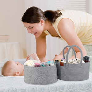 Organisateur de couches portable en corde de coton moderne, grande capacité, avec couche intérieure en <span class=keywords><strong>feutre</strong></span>, sac de rangement pliable pour chambre de bébé - Product Image 5