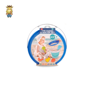Ensemble de 7 seaux de plage ronds pliables pour enfants, avec pelle et moule à fruits, jouet d'extérieur pour sable et eau, été, PP+TPR - Product Image 3