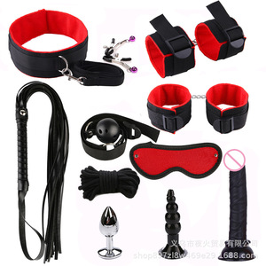 Adult SM sex toys, 11-piece <b>bondage</b> <b>set</b> with light plush webbing, dildo, wholesale. - Product Image 1
