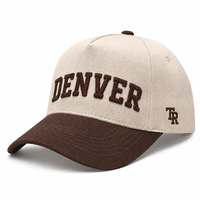 Casquette de baseball à 5 panneaux avec logo brodé 3D en relief personnalisé, visière incurvée, en sergé épais bicolore, style trucker, pour marque privée
