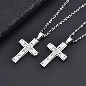 Niềm tin tôn giáo đồ trang sức Mens thép không gỉ Cubic zirconia đá Inlay bảy chữ thập crucifix Mặt dây chuyền Christian Chuỗi vòng cổ - Product Image 1