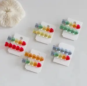 2022 Nieuwe Arriveert Hartvormige Edelsteen Hairgrip Transparante Candy Regenboog Kleur Kristal Eendenbek Haar Clips Voor Meisjes Kids Vrouw