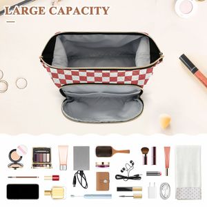Sac de maquillage personnalisé imprimé à carreaux rouges, trousse de toilette portable de voyage avec ensemble de flacons, grande capacité, pochette cosmétique - Product Image 5