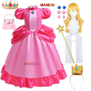 Disfraz <span class=keywords><strong>de</strong></span> Princesa Peach Rosa Más Popular con Corona, Disfraz <span class=keywords><strong>de</strong></span> Halloween para Niñas, Disfraces <span class=keywords><strong>de</strong></span> Super Mario Bros, Daisy, Rosalina y Peach para Niños - Product Image 1