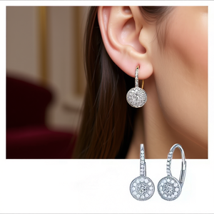 Pendientes de Aro Dorados E4685 para Mujer, con Diamantes Redondos de Corte Brillante, Joyería Fina Clásica para Boda, Chapados en Oro, Forma de Bola - Product Image 2