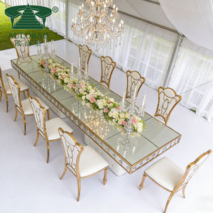 Chaise de salle à manger pour mariages en plein air, dossier haut, structure en acier inoxydable, blanc et or - Product Image 4