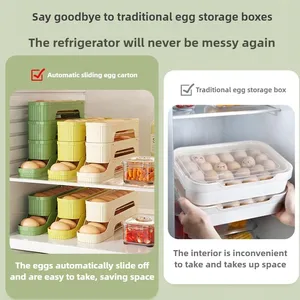 4-layer Slide Egg Storage Box <b>Ladder</b> Style Refrigerator Side Door Large Capacity Manual Portable Plastic Kitchen Organizer - Product Image 2