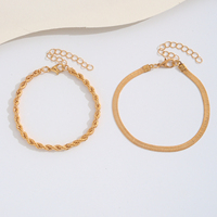 Lot de 2 chaînes tendance en or, type corde et chevrons, avec fermoir mousqueton réglable et rallonge, pour chevillères ou bracelets - Cadeau