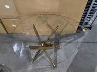Meubles de salle à manger, table à manger ronde avec plateau en verre noir et pieds en métal