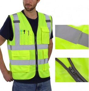 Gilet de sécurité réfléchissant haute visibilité classe 2 à 9 poches pour hommes et femmes, conforme aux normes avec fermeture éclair sur la poche, cadeau promotionnel - Product Image 4