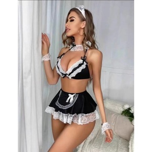 European and American New Role-Playing Maid Costume Lingerie Set for Girls Sexy Deep <b>V</b> Lace Bow Lingerie Pure Desire Fun Outfit - Product Image 2