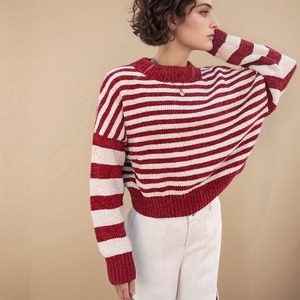 Knitwear Supplier Custom Fashion Ladies Knitted <strong>Red</strong> and White Striped Sweaters <strong>for</strong> <strong>Women</strong> - Product Image 4