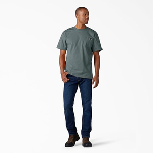 T-shirt à manches courtes pour homme, col rond, vert sauge, poche poitrine, coupe décontractée, tissu régulier - Product Image 5