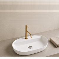 Vasque de salle de bain ovale en céramique 61*41cm, finition blanche brillante, à poser sur comptoir, à rebord fin, avec trou pour robinet unique