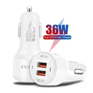 QC3.0 Dual Port T Mini Car Charger 36W PD Carga rápida Car 2 Port Usb Charge Adapter para Iphone Samsung Huawei Xiaomi