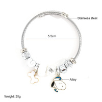 HS123 Bracelet tendance Snoopy en acier inoxydable, ajustable, avec breloques en forme d'os, cadeau pour étudiante, bracelet argenté pour femme