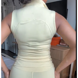 Completo Casual da <span class=keywords><strong>Donna</strong></span> Stile Y2k, <span class=keywords><strong>Giacca</strong></span> <span class=keywords><strong>Senza</strong></span> <span class=keywords><strong>Maniche</strong></span> con Cerniera Colorata e Pantaloncini Abbinati, Set Due Pezzi - Product Image 4