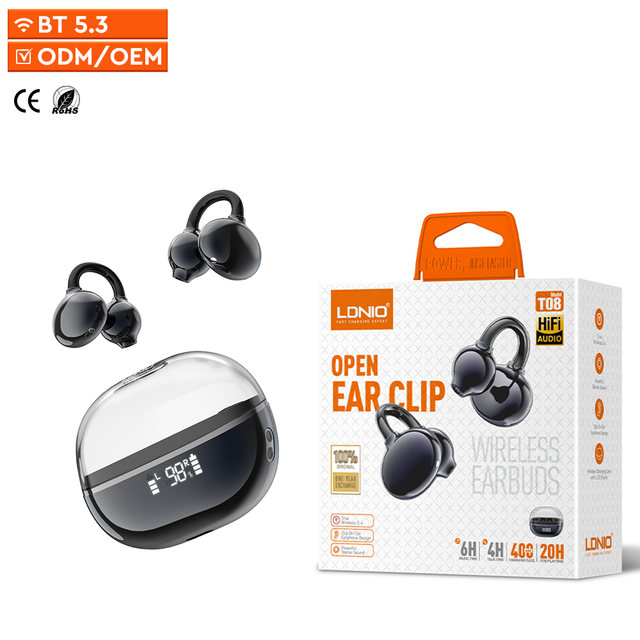 LDNIO T08 Open Ear Clip Wireless Earphone Wearable Stereo Wireless Sport Headset OWS Wireless EarBuds for Meeting Driving