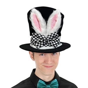 Cappello da Mago in Velluto con Orecchie di Coniglio Bianche e Fiocco a Reticolo, per Pasqua, Unisex Adulti, Stile Fiabesco, per Tea Party, Casual e Sportivo - Product Image 2