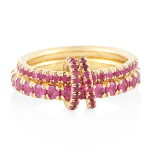 Milskye Mode Damen schmuck 18 Karat vergoldet 925 Sterling Silber Rubin Doppels tapel Ring Set - Product Image 3