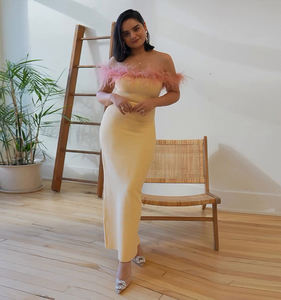 2024 moda sin tirantes vestidos de dama de honor boda fiesta vendaje batas amarillo elegante Escote de <span class=keywords><strong>plumas</strong></span> Quinceañera invitados <span class=keywords><strong>vestido</strong></span> - Product Image 6